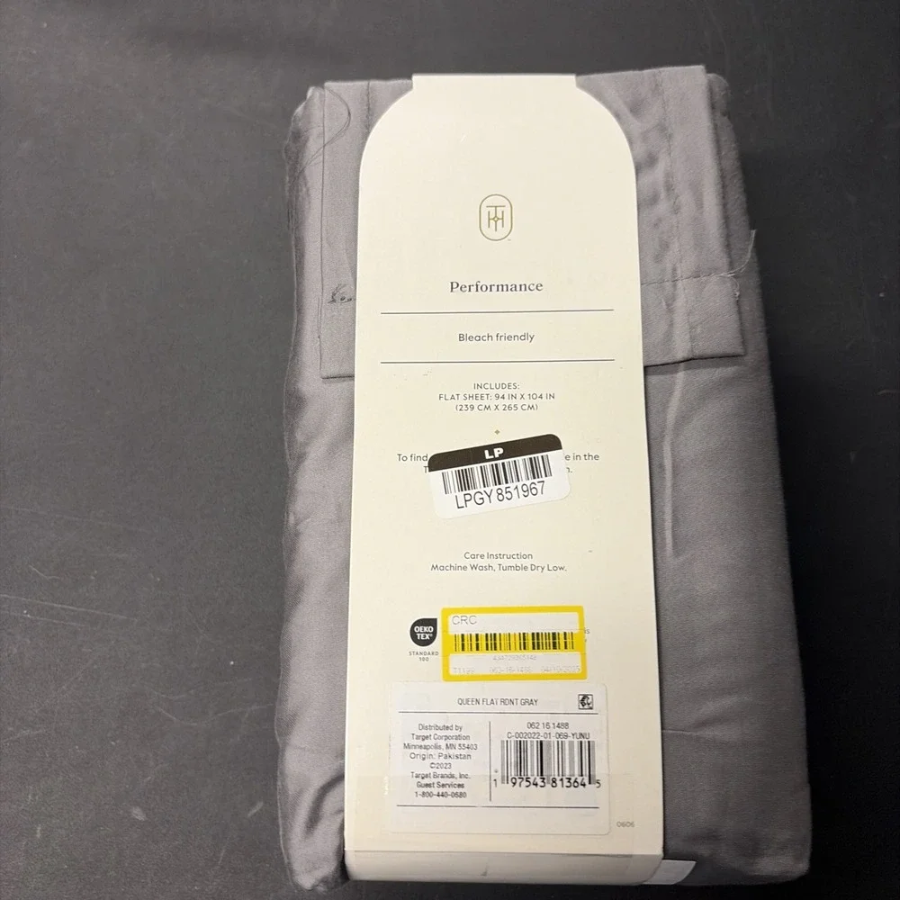 Threshold Queen Size 400 Thread Count Performance Flat Sheet Radiant Gray 20524
